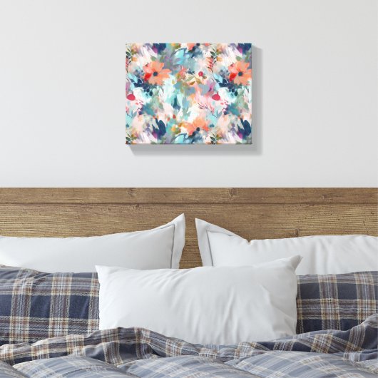 Rood Blauw Abstract Schilderij Bloemenpatroon Canvas Afdruk (Insitu (Slaapkamer))