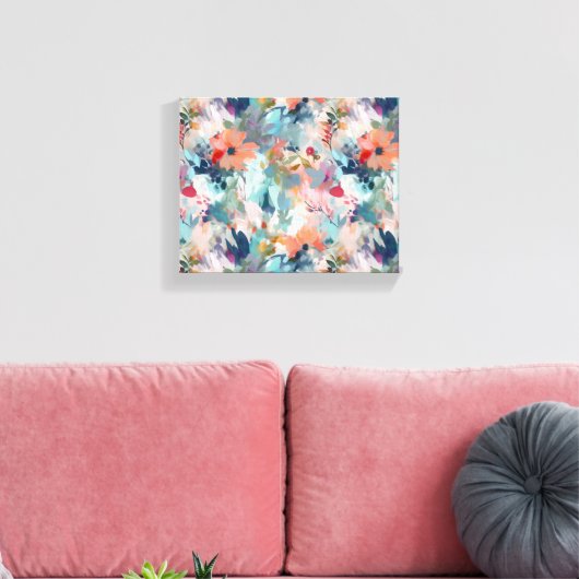 Rood Blauw Abstract Schilderij Bloemenpatroon Canvas Afdruk (Insitu (Woonkamer))