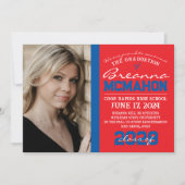 Rood & Blauw Afstuderen 2 Fotoaankondiging Kaart (Voorkant)