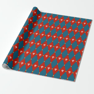 Rood Blauw Argyle of Diamant Motief Inpakpapier