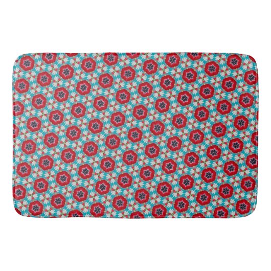 Rood Blauw Bloem Geometrisch Abstract Badmat (Voorkant)