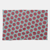 Rood Blauw Bloem Geometrisch Abstract Theedoek (Horizontaal)