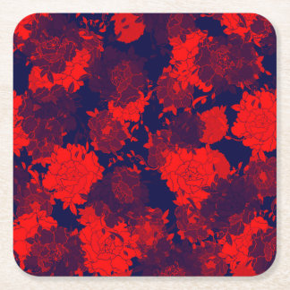 rood,blauw,bloemen, natuurlijk, pioen, cadeau, ele vierkante kartonnen onderzetter