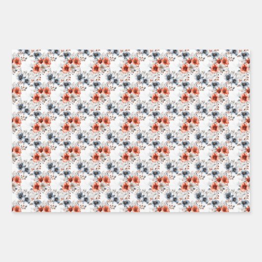 Rood & Blauw Bloemen op Wit Inpakpapier Vel (Voorkant)