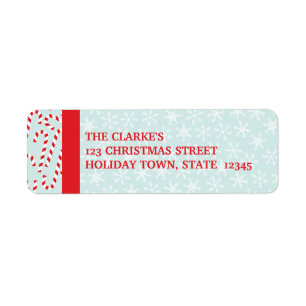 Rood Blauw Candy Cane Sneeuwvlokken Kerstlabel Etiket