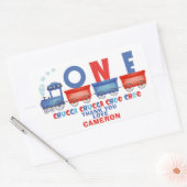 Rood Blauw Chugga Chugga Trein 1e Verjaardag Rechthoekige Sticker (Envelop)