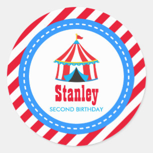 Rood blauw Circus carnaval Birthday Baby shower Ronde Sticker