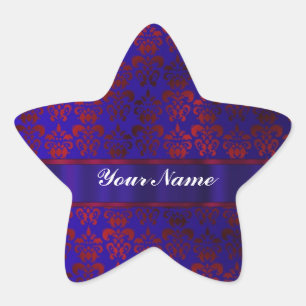 Rood & blauw damast werveling ster sticker