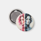 Rood & Blauw Dualiteit - Tweelingportretten in Abs Magneet (Voorkant / Achterkant)