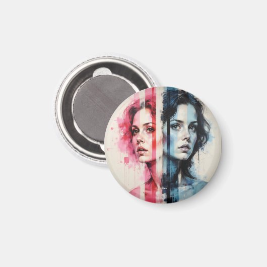 Rood & Blauw Dualiteit - Tweelingportretten in Abs Magneet (Voorkant / Achterkant)