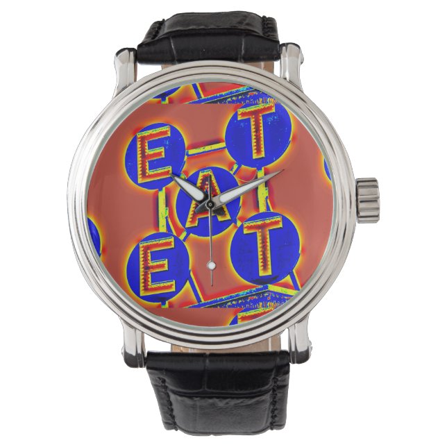 Rood/Blauw Eat Polshorloge Horloge (Voorkant)