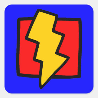 Rood blauw en gele bliksembolt vierkante sticker