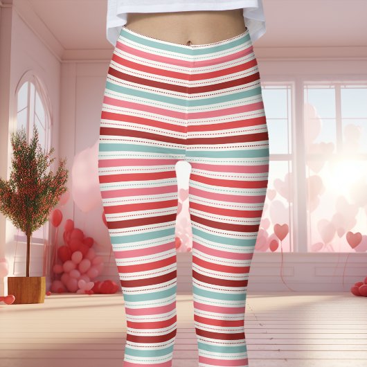 Rood Blauw en Roze Valentijn Stripes Patroon Leggings