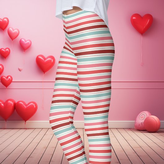 Rood Blauw en Roze Valentijn Stripes Patroon Leggings