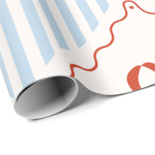 Rood Blauw en Wit Geïllustreerde Gestreepte Strik Cadeaupapier