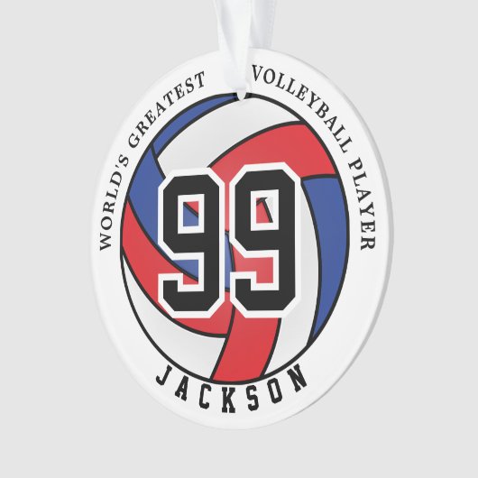 Rood, blauw en wit volleybal | Personaliseren van Ornament (voorkant)
