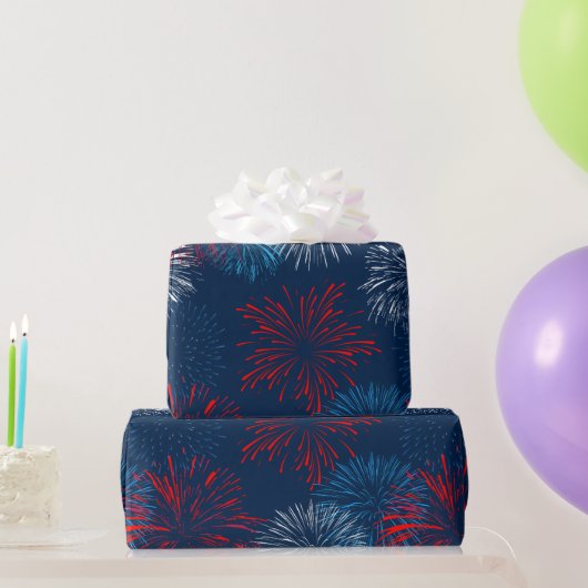 Rood blauw en wit vuurwerk cadeaupapier (Feestgeschenken)