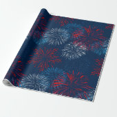 Rood blauw en wit vuurwerk cadeaupapier (Uitgerold)