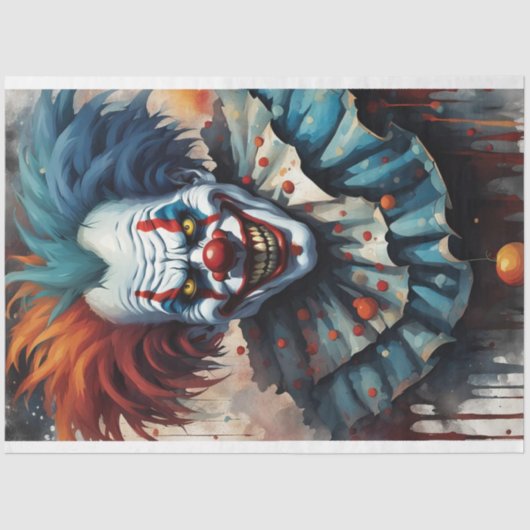 Rood Blauw Enge Halloween Circus Clown Decoupage Tissuepapier (Voorkant)