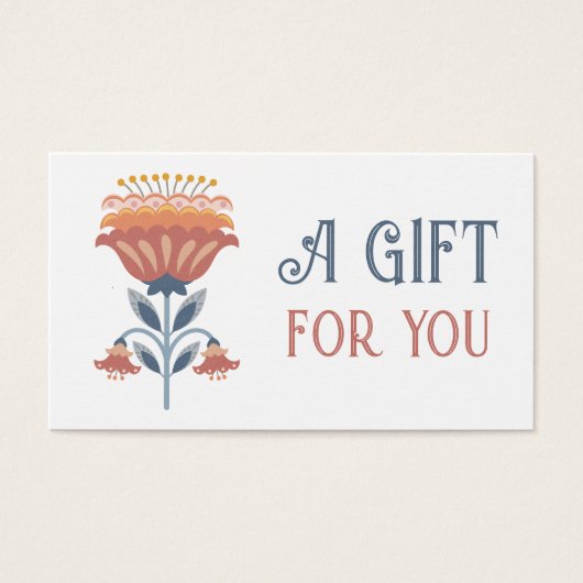 Rood Blauw Folk Art Bloem Cadeaubon Visitekaartje (Voorkant)