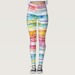 Rood, blauw, geel Abstract Waterverf lagen Leggings