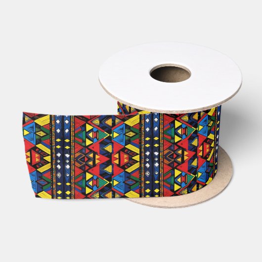 Rood Blauw Geel Afrikaans Patroon Lint (Spoel)