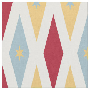Rood Blauw Geel Diamanten en Sterren Midden Eeuw Stof