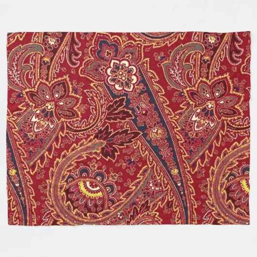 Rood, blauw, geel en wit Paisley Floral Fleece Deken (Voorkant (Horizontaal))