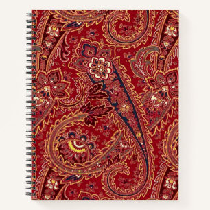 Rood, blauw, geel en wit Paisley Floral Notitieboek
