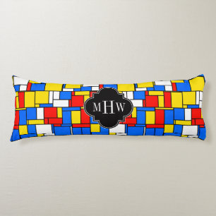 Rood Blauw Geel Mondriaan Zwart Vierblad 3 Monogra Lichaamskussen