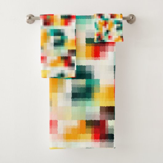 Rood Blauw Geel Wit Abstract Patroon Bad Handdoek (Insitu)