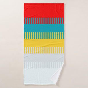 Rood blauw geel wit grijs uniek patroon badhanddoek