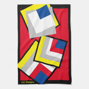 Rood blauw Geel Zwart Zwart Geometrisch Zwart Theedoek