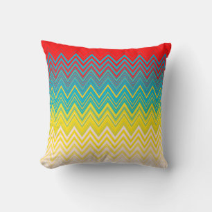 Rood blauw gele afbeelding Uniek Zigzag Patroon Kussen