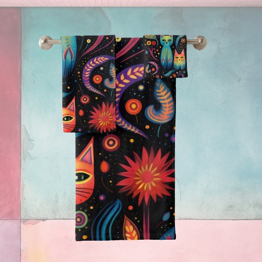 Rood Blauw Gele katten Bad Handdoek