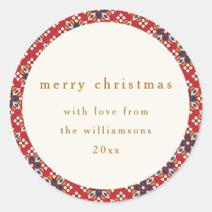 Rood Blauw Geometrisch Custom Merry Christmas Ronde Sticker