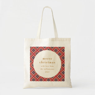  Rood Blauw Geometrisch Custom Merry Christmas Tote Bag
