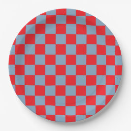 Rood blauw geruit gingham patroon papieren bordje