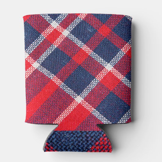 Rood-blauw geruite wollen textuur. blikjeskoeler (Achterkant)