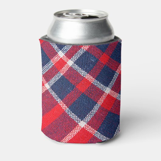 Rood-blauw geruite wollen textuur. blikjeskoeler (Blikje Achterkant)