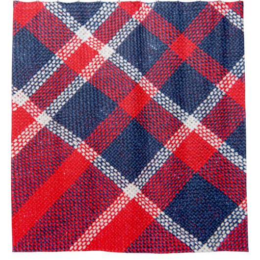 Rood-blauw geruite wollen textuur. douchegordijn (Voorkant)