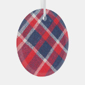 Rood-blauw geruite wollen textuur. glas ornament (Voorkant Rechts)