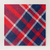 Rood-blauw geruite wollen textuur. legpuzzel (Horizontaal)