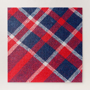 Rood-blauw geruite wollen textuur. legpuzzel
