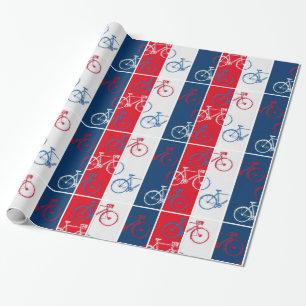 Rood & blauw, gestreepte & koele fietsen cadeaupapier