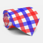 Rood Blauw Gingham Plaid Patroon Stropdas (Opgerold)
