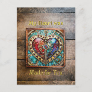 Rood & Blauw Glas-in-Lood Hart Steampunk Serie Briefkaart