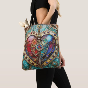 Rood & Blauw Glas-in-Lood Hart Steampunk Serie Draagtas