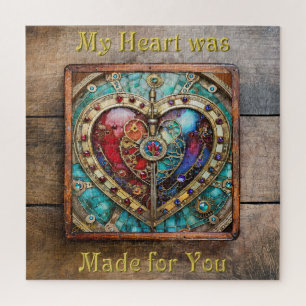 Rood & Blauw Glas-in-Lood Hart Steampunk Serie Legpuzzel