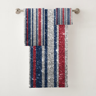 Rood blauw glitter stripes rendy decor bad handdoek